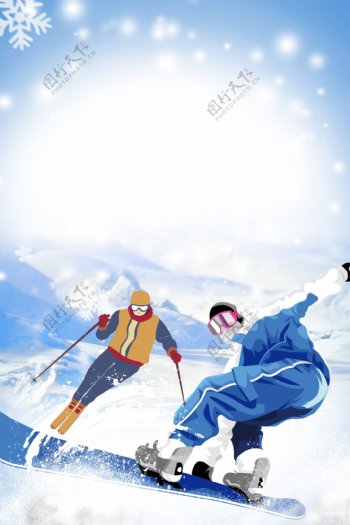 冬日里激情滑雪的人物背景设计