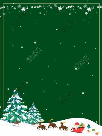 绿色圣诞节雪地马车背景设计