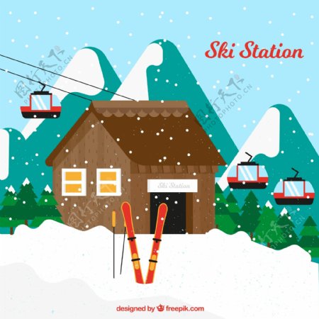 创意雪中的滑雪场
