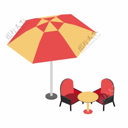 2.5D线性简单遮阳伞沙发场景AI素材