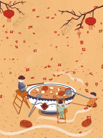 卡通冬至节气煮水饺抽象背景素材
