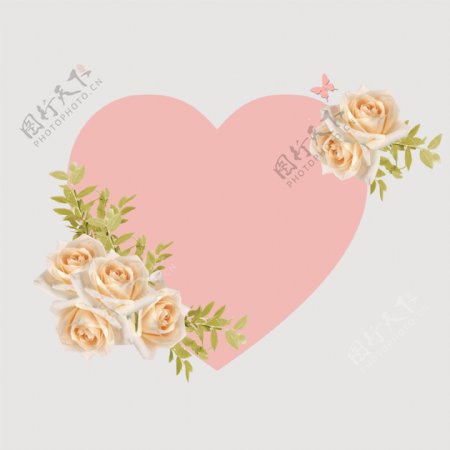 粉色唯美浪漫小清新玫瑰免抠心形边框素材