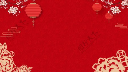 红色剪纸风新年背景设计