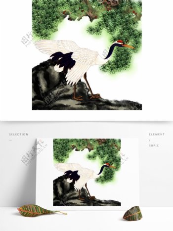 中国风手绘仙鹤可商用插画素材