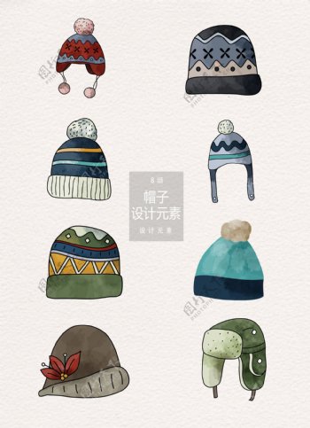 冬季手绘保暖帽子设计元素
