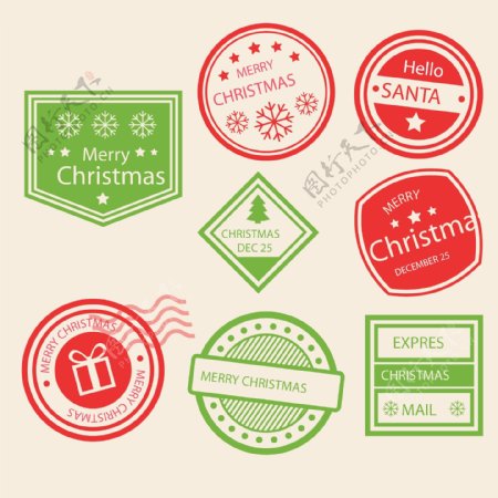 绿色和红色的圣诞标签素材