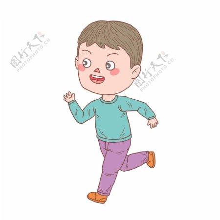 卡通手绘人物男孩开心跑步