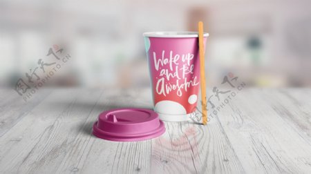 粉色咖啡杯热饮样机模板
