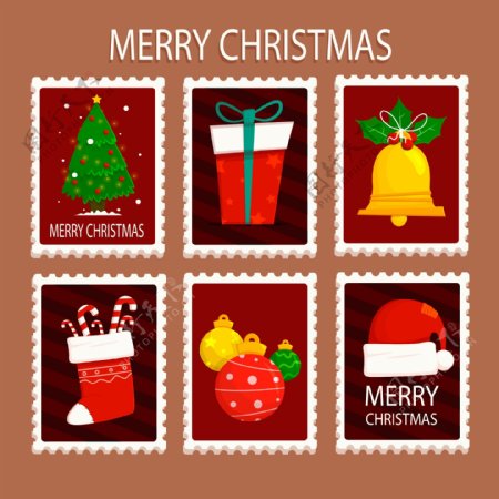彩色图案的圣诞节邮票标签