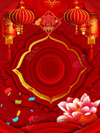 喜庆红色猪年春节花朵背景设计