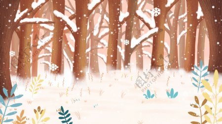 二十四节气之小雪树林插画背景