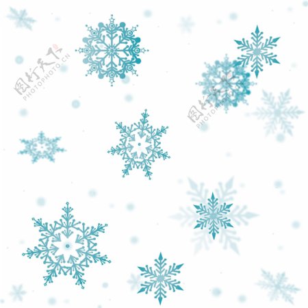 手绘冬天蓝色漂浮雪花下雪飘雪可商用元素