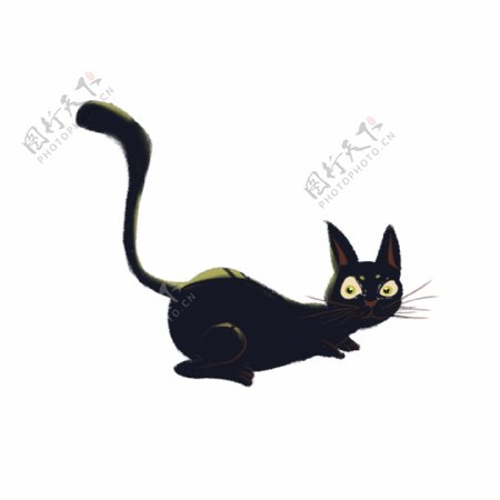 手绘惊讶的黑猫动物设计