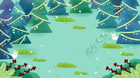 手绘圣诞树大雪节气背景素材