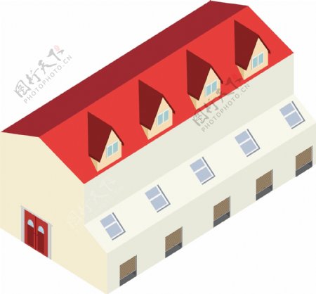 2.5D车库红色建筑简单设计AI素材