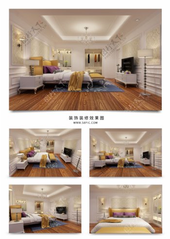 暖色系现代卧室装饰效果图