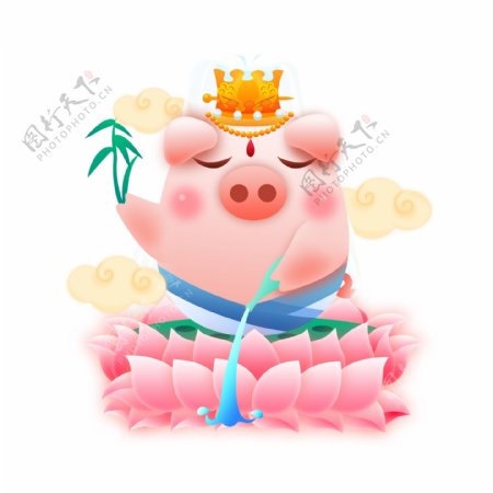 春节新年拜年生肖猪卡通矢量猪拜佛