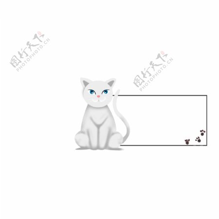 纹理白猫卡通边框可商用