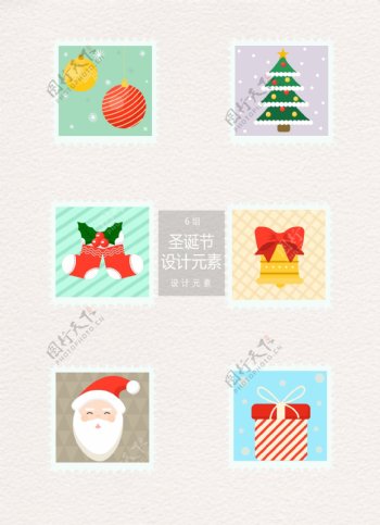 时尚圣诞节邮票标签设计元素