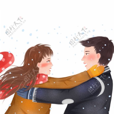 浪漫唯美大雪中拥抱的情侣