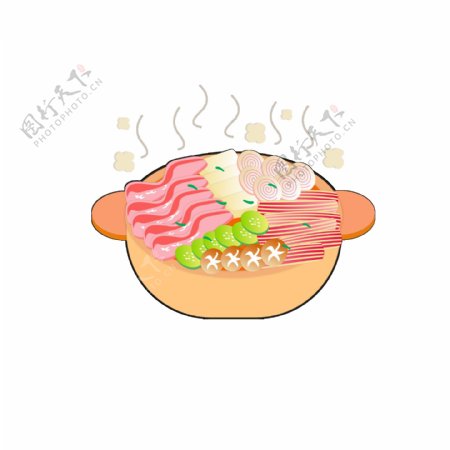 手绘冬季美食之卡通可爱火锅元素