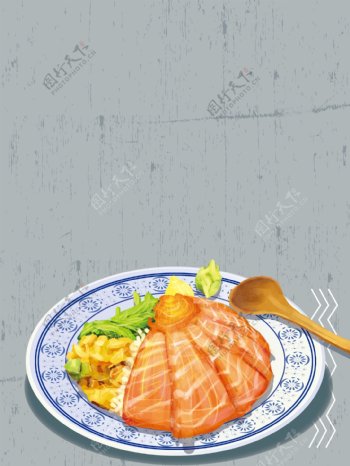 日式三文鱼面条美食背景素材