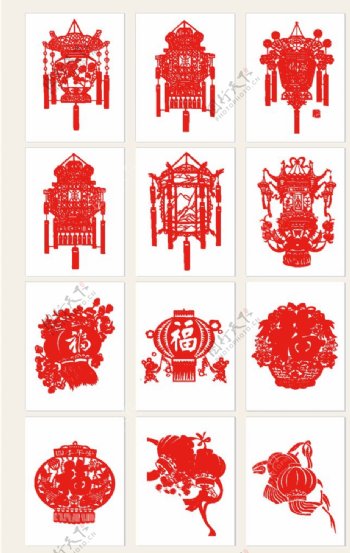 中国传统剪纸灯笼素材