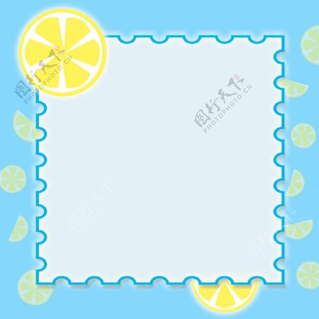 小清新水果柠檬浅蓝边框背景