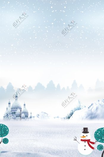 彩绘冬季雪地背景展板