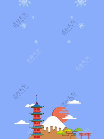 简约冬季日本旅游背景展板