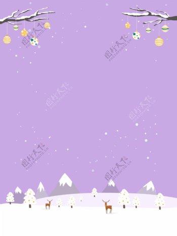 紫色冬季雪地背景素材