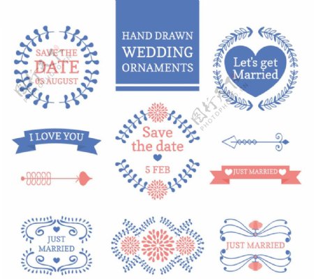 蓝色婚礼花纹标签