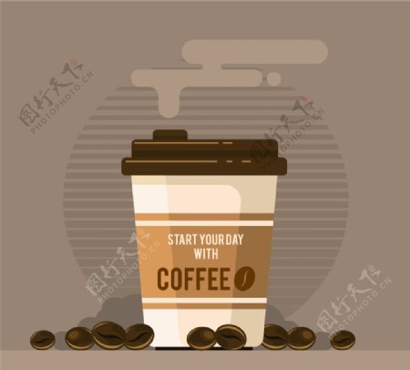 创意外卖咖啡和咖啡豆矢量素材
