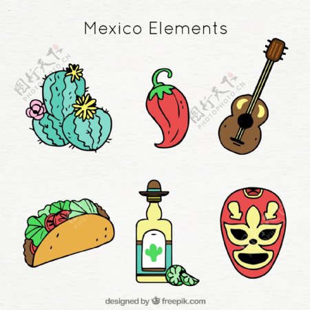 6款手绘墨西哥元素矢量素材