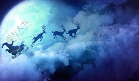 蓝色的圣诞老人和麋鹿