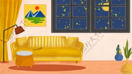 简约室内黄色沙发背景素材