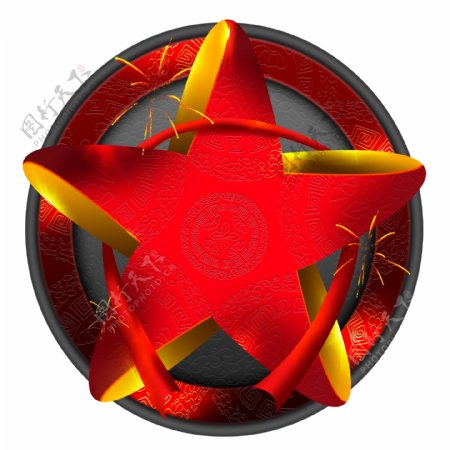 原创中国风红色五角星素材图案