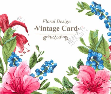 复古水彩绘花卉卡片