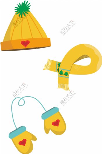 黄色帽子围脖手套冬季素材