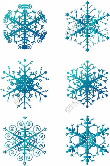 蓝色圣诞节雪花装饰元素