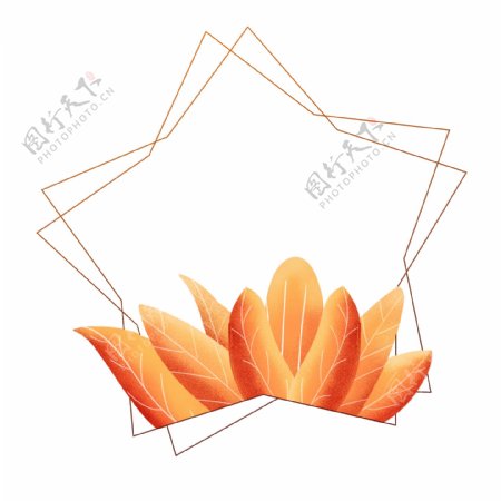 手绘珊瑚橘配色植物叶子边框元素
