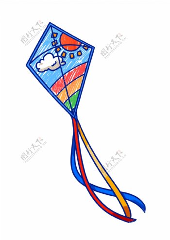 蓝色的风筝手绘插画