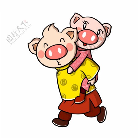 卡通新年猪年小猪奔跑png透明底