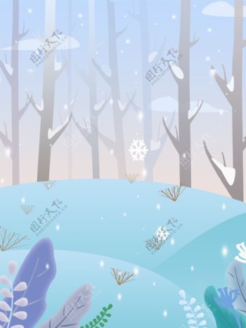 冬季小清新森林插画背景