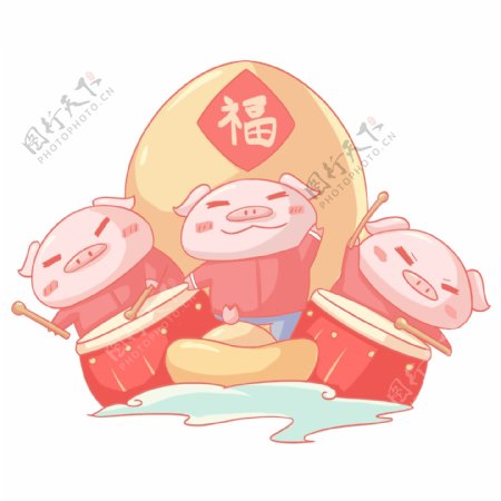 2019农历新年猪年欢庆打鼓小猪人物