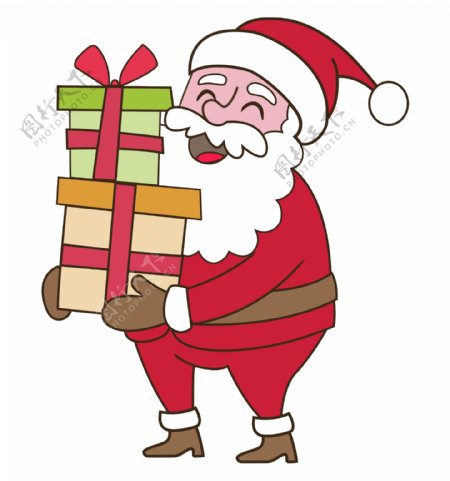 圣诞节彩色卡通手绘装饰圣诞老人送礼物免扣素材