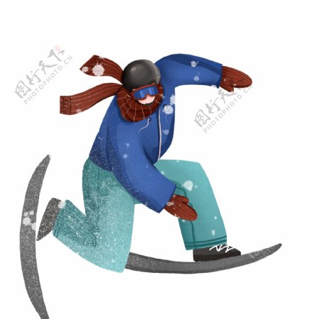 冬季大雪中滑雪的少年