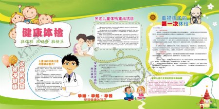2017年绿色卡通医院儿童健康体检展板设计
