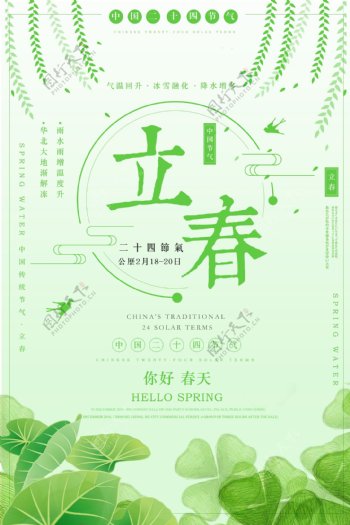 绿色清新春季二十四节气立春海报