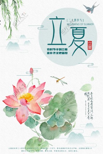 白色背景简约中国风立夏宣传海报